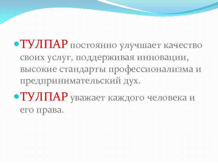  ТУЛПАР постоянно улучшает качество своих услуг, поддерживая инновации, высокие стандарты профессионализма и предпринимательский