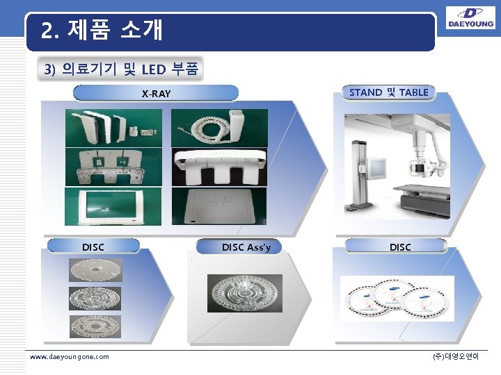 2. 제품 소개 3) 의료기기 및 LED 부품 STAND 및 TABLE X-RAY LOGO DISC