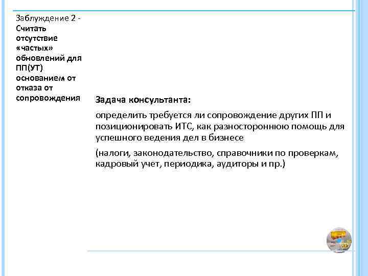 Заблуждение 2 Считать отсутствие «частых» обновлений для ПП(УТ) основанием от отказа от сопровождения Задача
