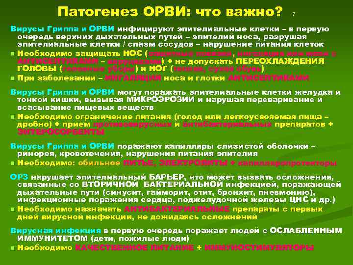 Патогенез ОРВИ: что важно? 7 Вирусы Гриппа и ОРВИ инфицируют эпителиальные клетки – в