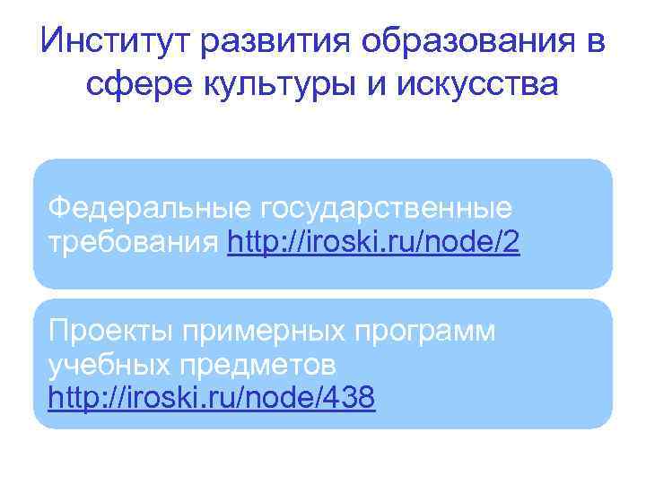 Институт развития образования в сфере культуры и искусства Федеральные государственные требования http: //iroski. ru/node/2