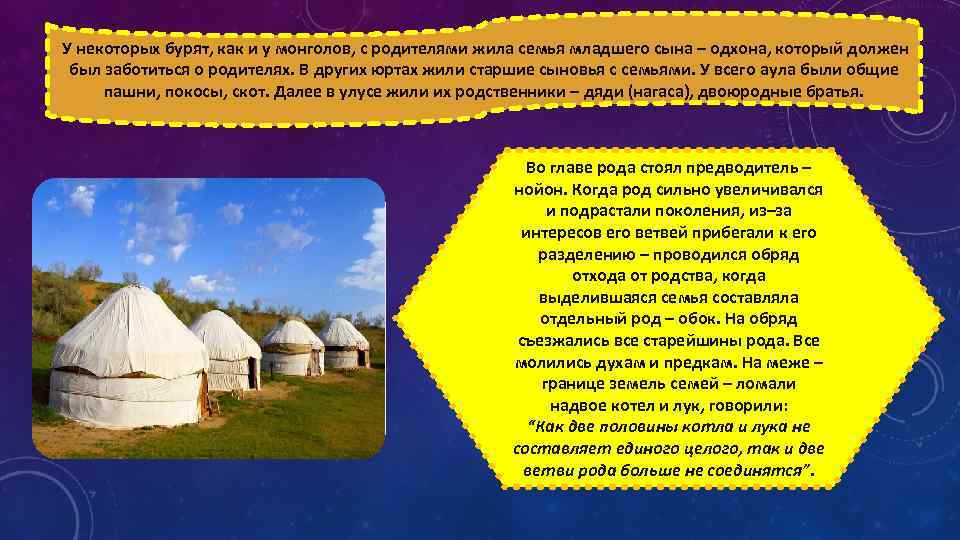 У некоторых бурят, как и у монголов, с родителями жила семья младшего сына –