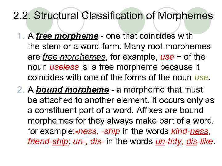 2. 2. Structural Classification of Morphemes 1. A free morpheme - one that coincides