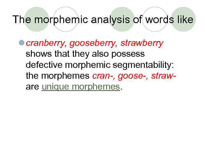 The morphemic analysis of words like l cranberry, gooseberry, strawberry shows that they also