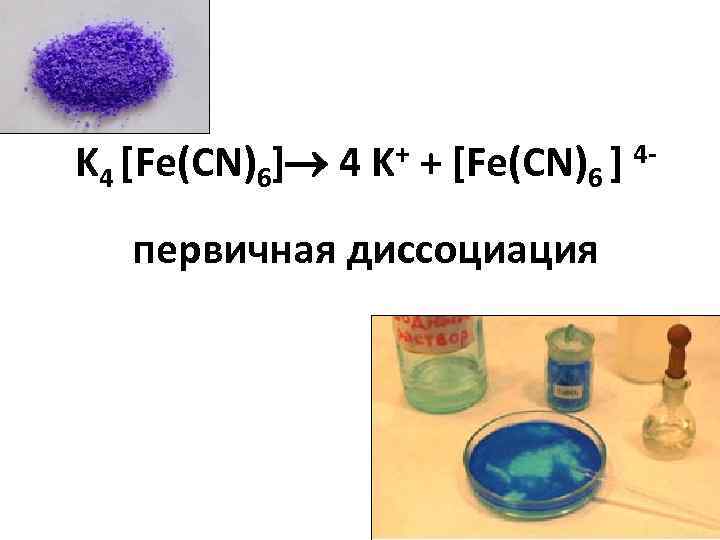 K 4 [Fe(CN)6] 4 K+ + [Fe(CN)6 ] 4 первичная диссоциация 