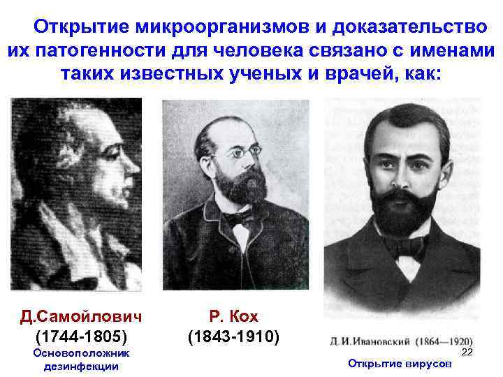 Открытие микроорганизмов и доказательство их патогенности для человека связано с именами таких известных ученых