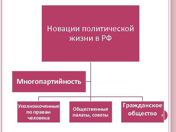 Новации политической жизни в РФ Многопартийность Уполномоченные по правам человека Общественные палаты, советы Гражданское