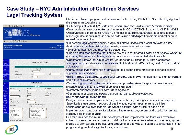 Case Study – NYC Administration of Children Services Legal Tracking System LTS is web