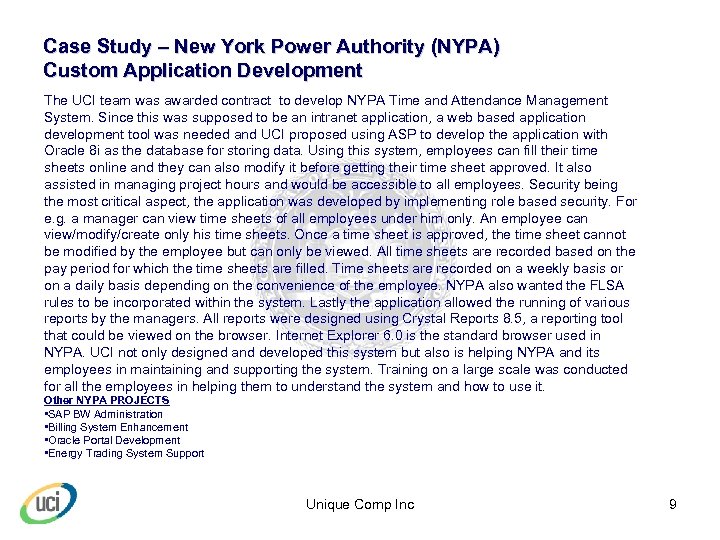 Case Study – New York Power Authority (NYPA) Custom Application Development The UCI team