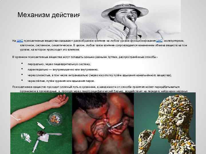 Механизм действия На ЦНС психоактивные вещества оказывают разнообразное влияние на любом уровне функционирования ЦНС: