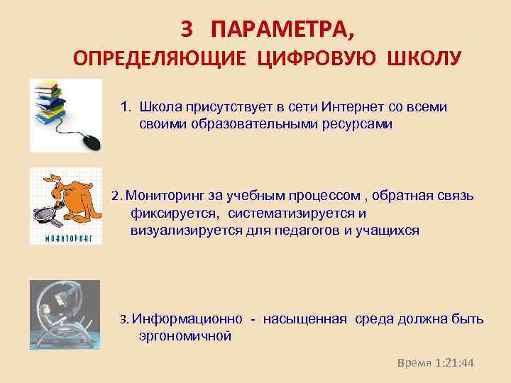 3 ПАРАМЕТРА, ОПРЕДЕЛЯЮЩИЕ ЦИФРОВУЮ ШКОЛУ 1. Школа присутствует в сети Интернет со всеми своими