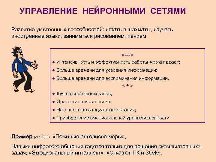 УПРАВЛЕНИЕ НЕЙРОННЫМИ СЕТЯМИ Развитие умственных способностей: играть в шахматы, изучать иностранные языки, заниматься рисованием,