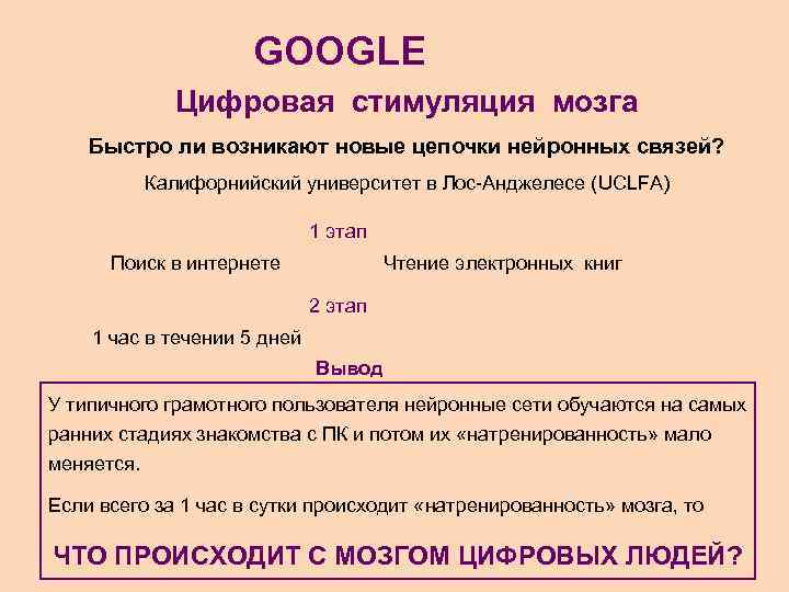 GOOGLE Цифровая стимуляция мозга Быстро ли возникают новые цепочки нейронных связей? Калифорнийский университет в