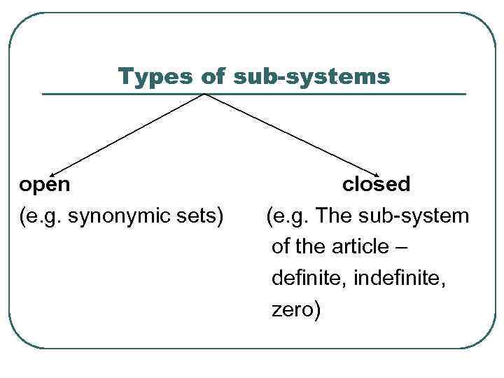 Types of sub-systems open (e. g. synonymic sets) closed (e. g. The sub-system of