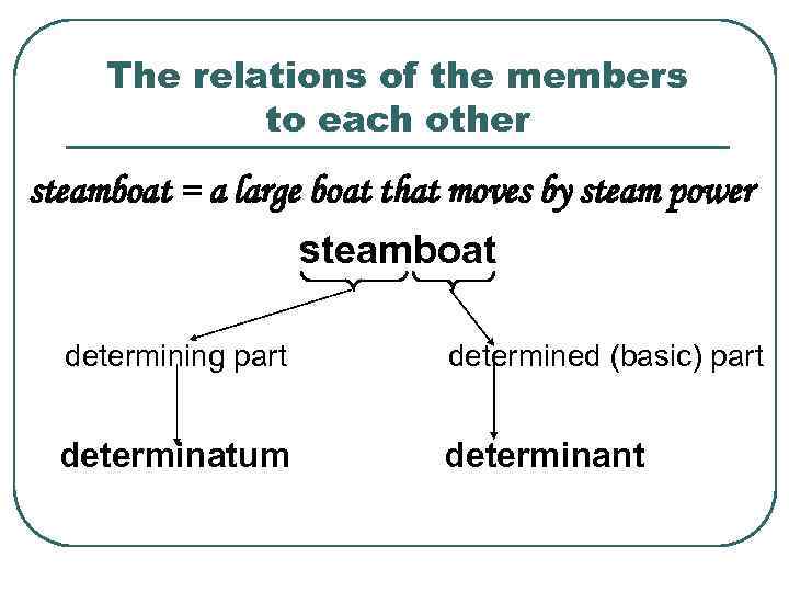 The relations of the members to each other steamboat = a large boat that