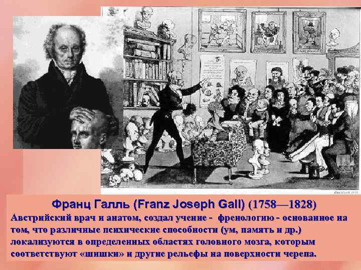 Франц Галль (Franz Joseph Gall) (1758— 1828) Австрийский врач и анатом, создал учение -
