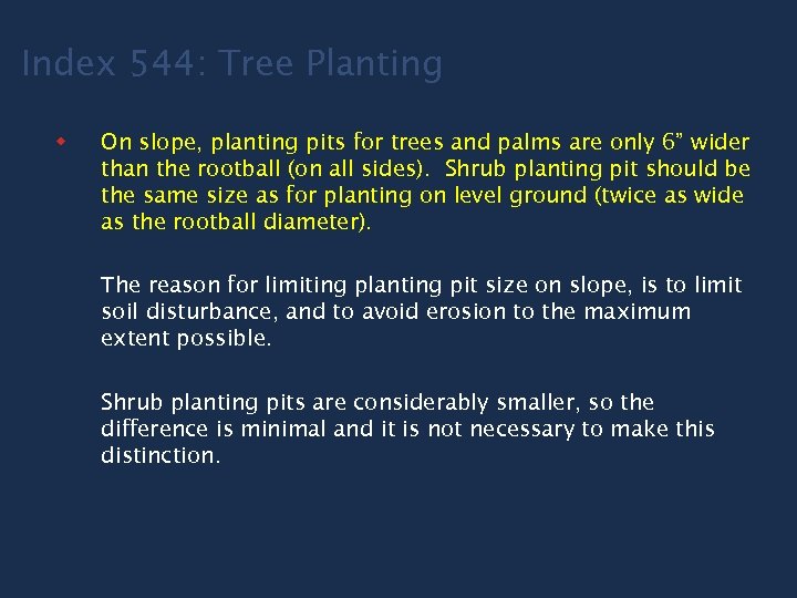 Index 544: Tree Planting w On slope, planting pits for trees and palms are
