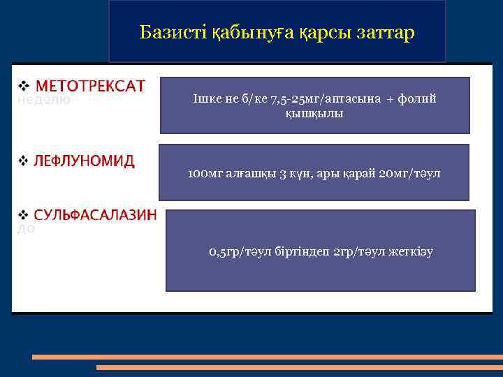 Базисті қабынуға қарсы заттар Ішке не б/ке 7, 5 -25 мг/аптасына + фолий қышқылы