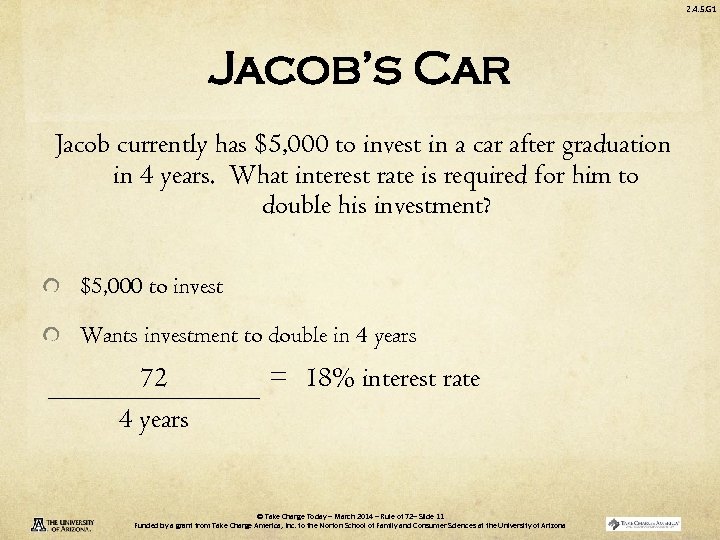 2. 4. 5. G 1 Jacob’s Car Jacob currently has $5, 000 to invest