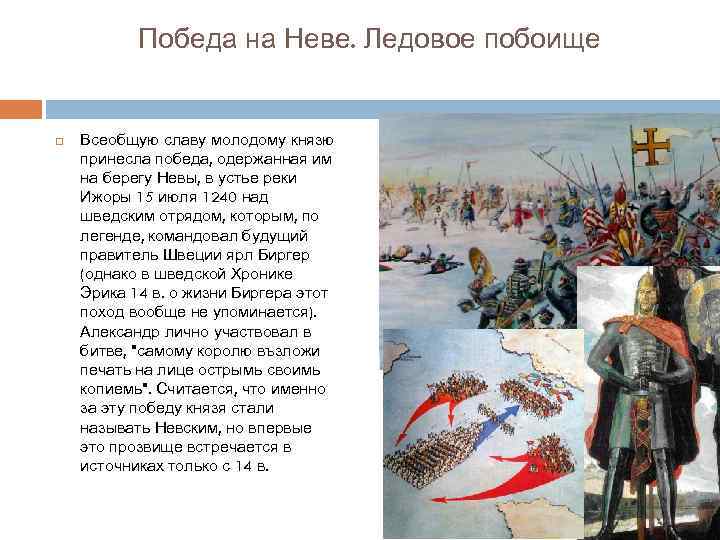 Победа на Неве. Ледовое побоище Всеобщую славу молодому князю принесла победа, одержанная им на