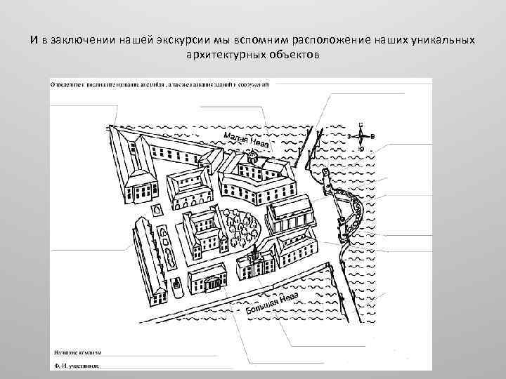 И в заключении нашей экскурсии мы вспомним расположение наших уникальных архитектурных объектов 
