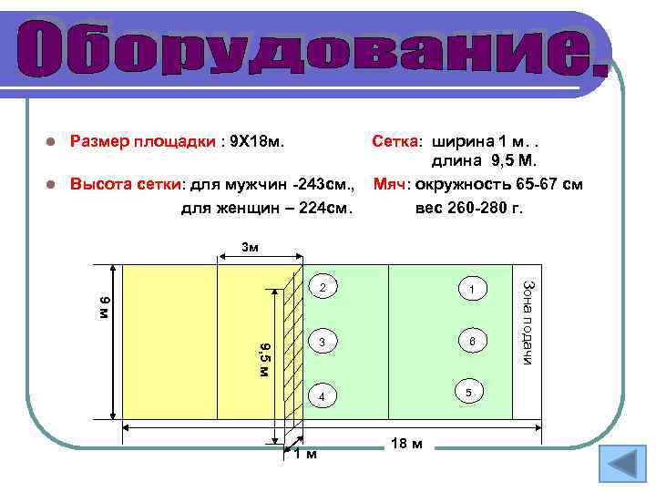 Сетка: ширина 1 м. . длина 9, 5 М. l Высота сетки: для мужчин