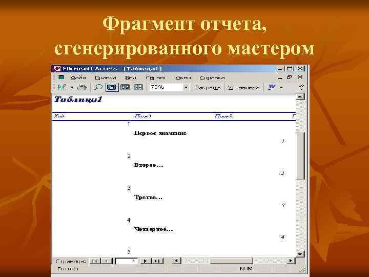Фрагмент отчета, сгенерированного мастером 