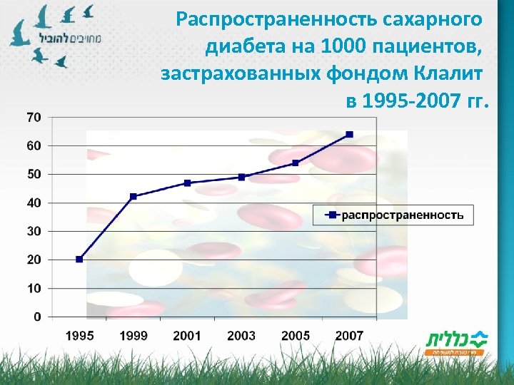  Распространенность сахарного диабета на 1000 пациентов, застрахованных фондом Клалит в 1995 -2007 гг.