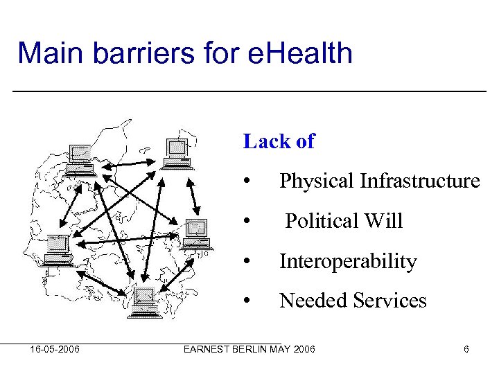 Main barriers for e. Health Lack of • • Political Will • Interoperability •