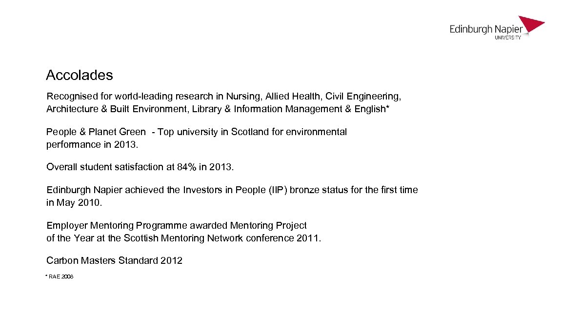 Accolades Recognised for world-leading research in Nursing, Allied Health, Civil Engineering, Architecture & Built
