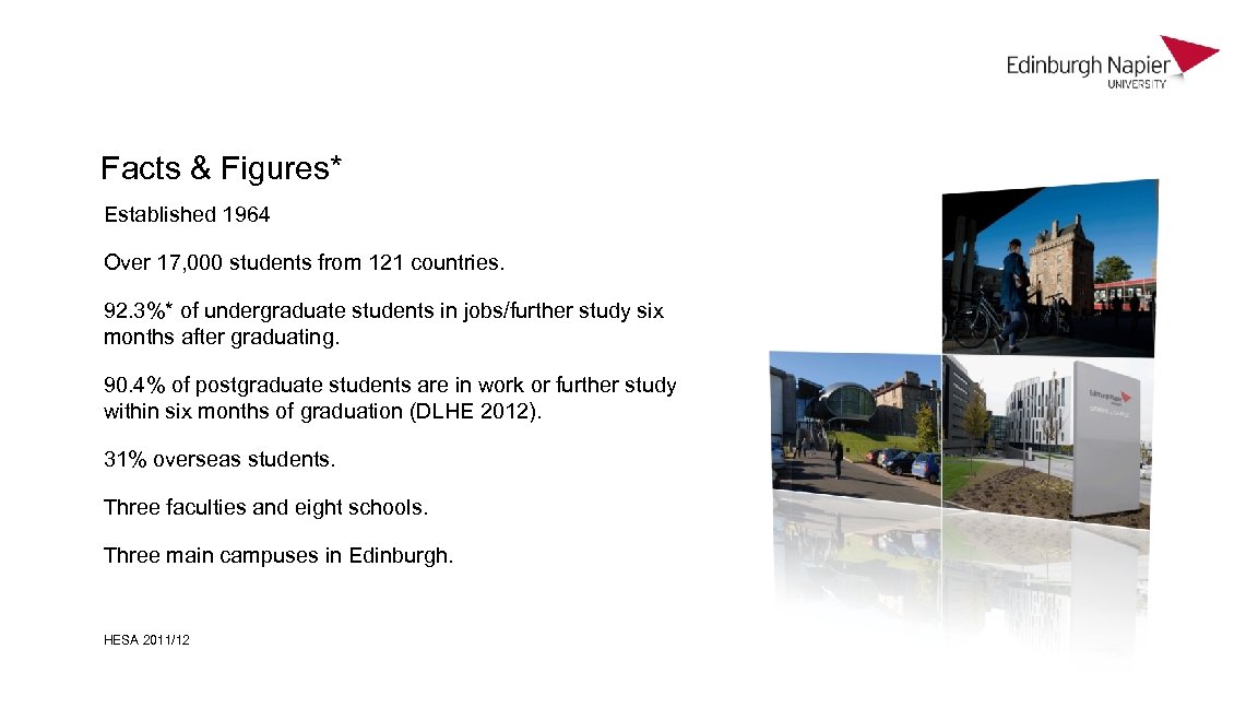 Facts & Figures* Established 1964 Over 17, 000 students from 121 countries. 92. 3%*