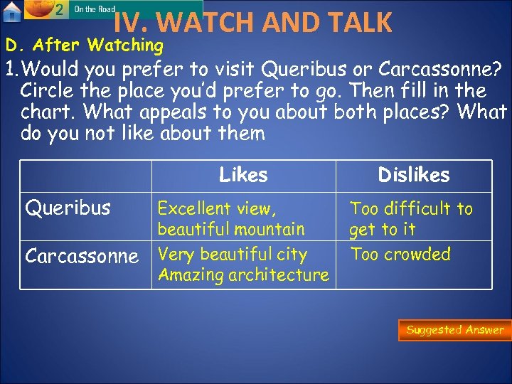 IV. WATCH AND TALK D. After Watching 1. Would you prefer to visit Queribus
