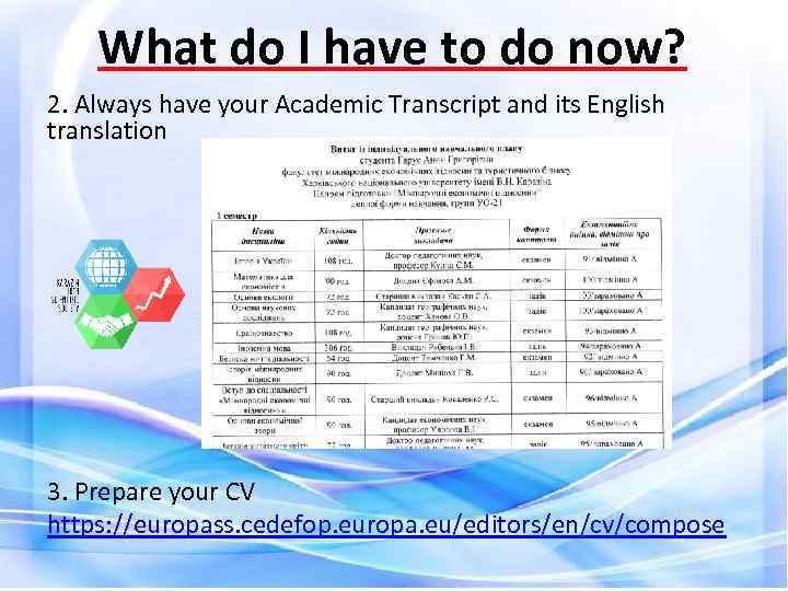 What do I have to do now? 2. Always have your Academic Transcript and