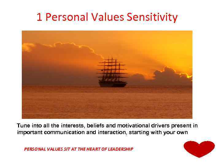 1 Personal Values Sensitivity Tune into all the interests, beliefs and motivational drivers present