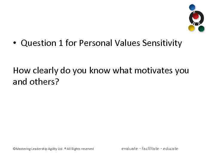  • Question 1 for Personal Values Sensitivity How clearly do you know what