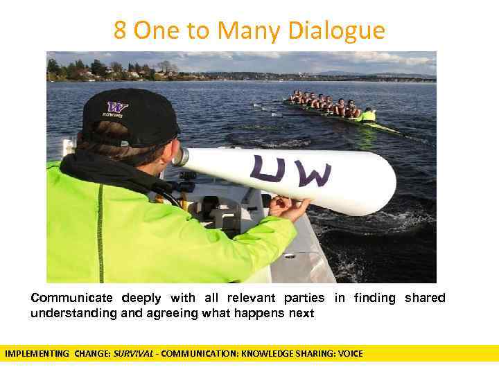 8 One to Many Dialogue Communicate deeply with all relevant parties in finding shared