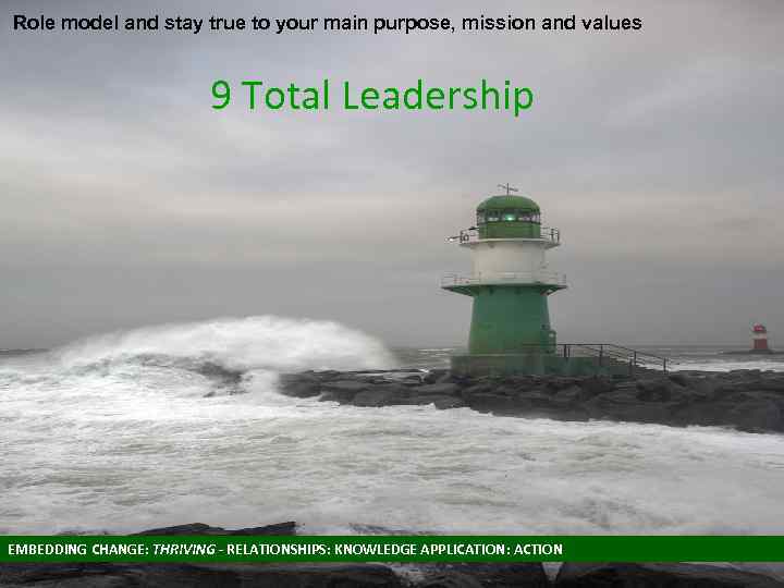 Role model and stay true to your main purpose, mission and values 9 Total