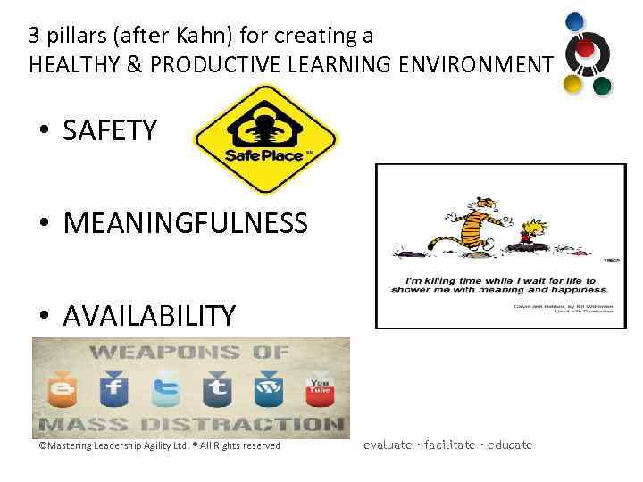 3 pillars (after Kahn) for creating a HEALTHY & PRODUCTIVE LEARNING ENVIRONMENT • SAFETY