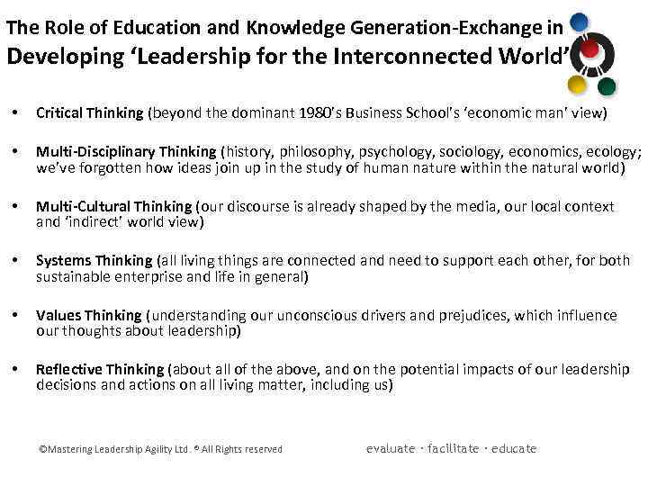 The Role of Education and Knowledge Generation-Exchange in Developing ‘Leadership for the Interconnected World’