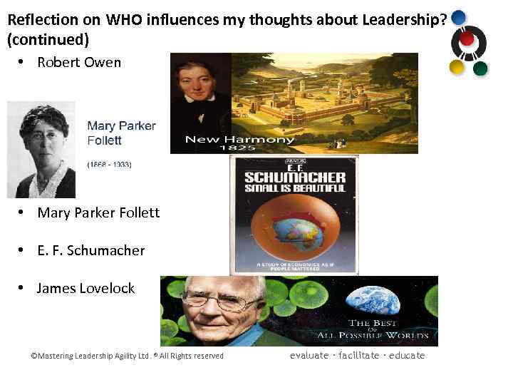 Reflection on WHO influences my thoughts about Leadership? (continued) • Robert Owen • Mary