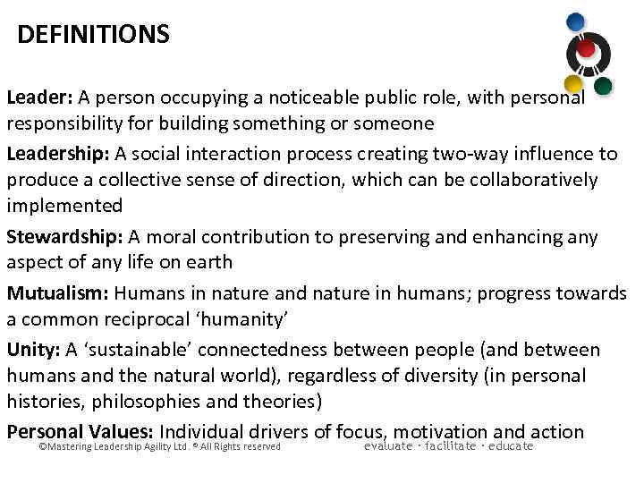 DEFINITIONS Leader: A person occupying a noticeable public role, with personal responsibility for building