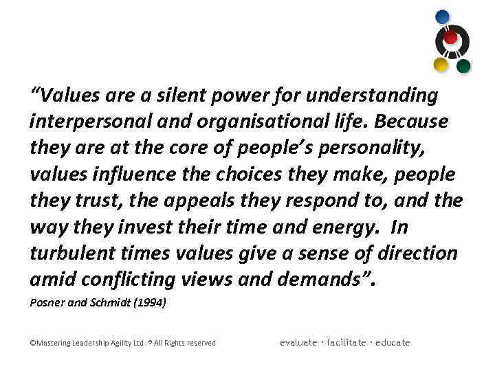 “Values are a silent power for understanding interpersonal and organisational life. Because they are