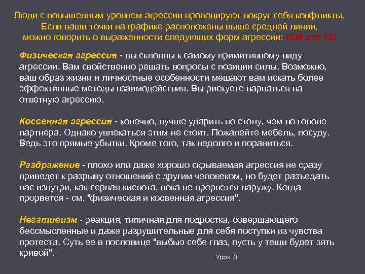Люди с повышенным уровнем агрессии провоцируют вокруг себя конфликты. Если ваши точки на графике