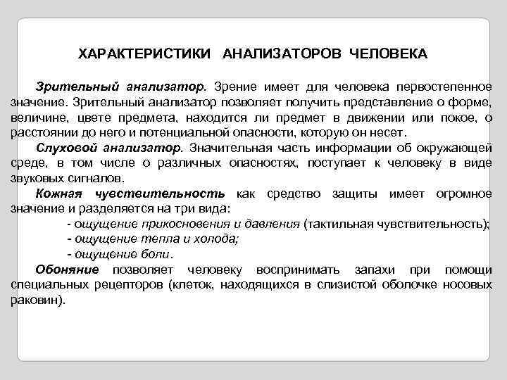 Выдано представление. Зрительный анализатор позволяет человеку получить представление.