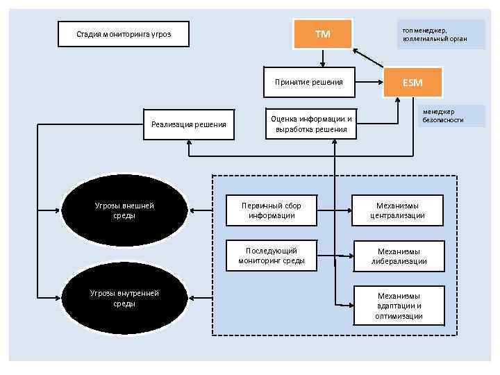 TM Стадия мониторинга угроз Принятие решения Реализация решения Угрозы внешней среды Оценка информации и