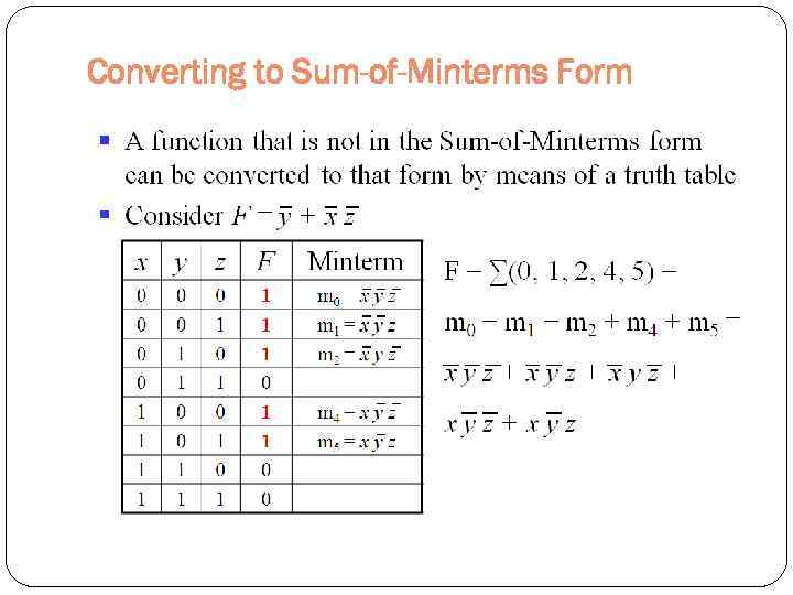 Converting to Sum-of-Minterms Form 