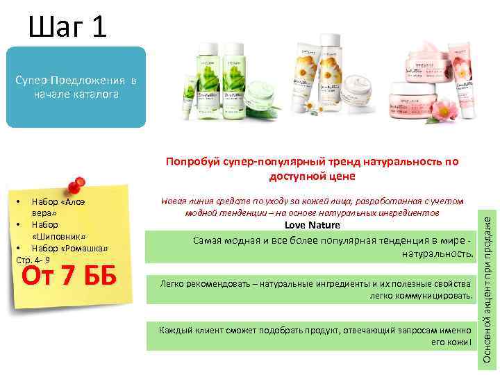 Шаг 1 Супер-Предложения в начале каталога Набор «Алоэ вера» • Набор «Шиповник» • Набор