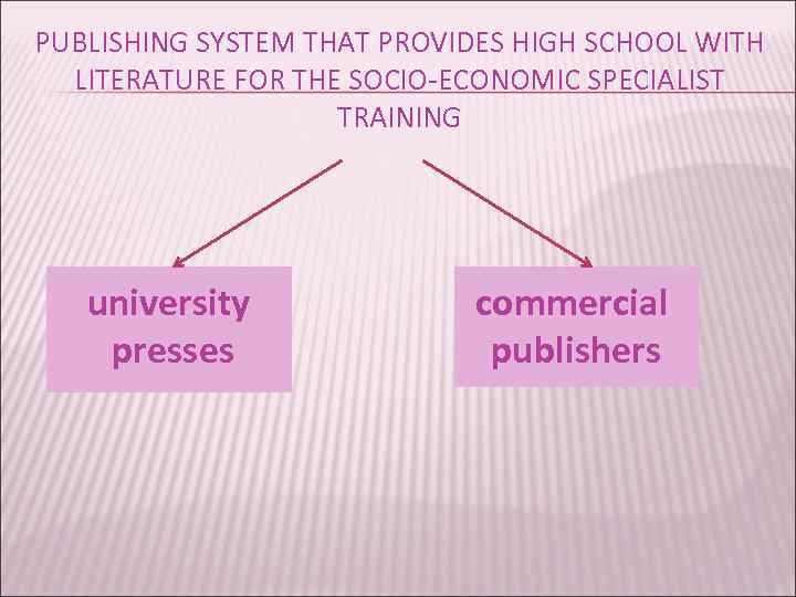 PUBLISHING SYSTEM THAT PROVIDES HIGH SCHOOL WITH LITERATURE FOR THE SOCIO-ECONOMIC SPECIALIST TRAINING university