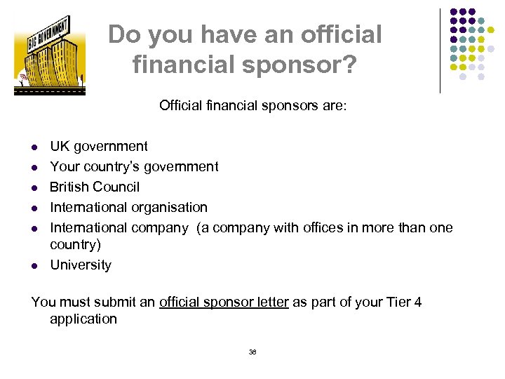 Do you have an official financial sponsor? Official financial sponsors are: l l l