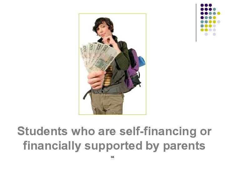 Students who are self-financing or financially supported by parents 44 